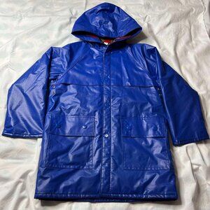 Kids Blue W/ Flannel Lining Button Closure Pockets Raincoat Sz 7
